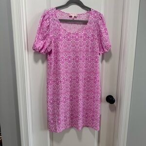 Jude Connally Pink Printed Dress size Large Jude‎ Cloth Puff Sleeves Stretchy